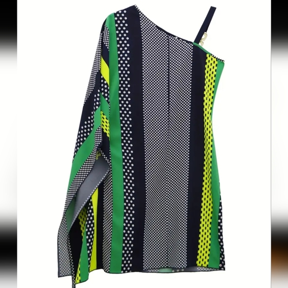 ❄️50% OFF❄️ Geo Print & Color Block Dress Asymmetrical Chain Strap XL - Picture 3 of 9